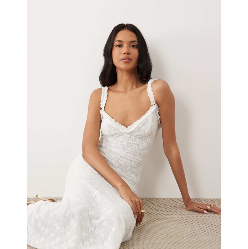 Bardot Alegra exclusive stretch lace cami midi dress in white 115561168