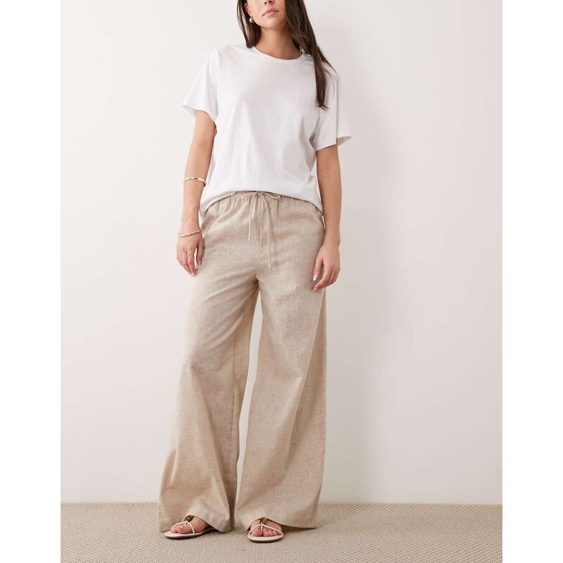 Wednesdays Girl Wednesdays Girl tie waist linen trousers in off