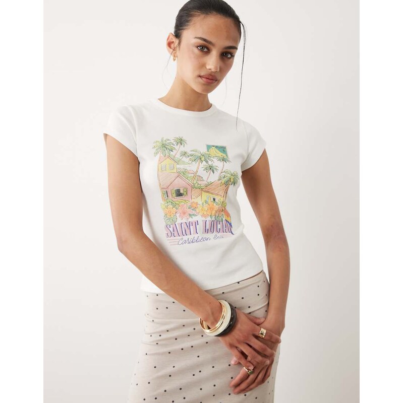 Miss Selfridge baby tee with Saint Lucia print in white
