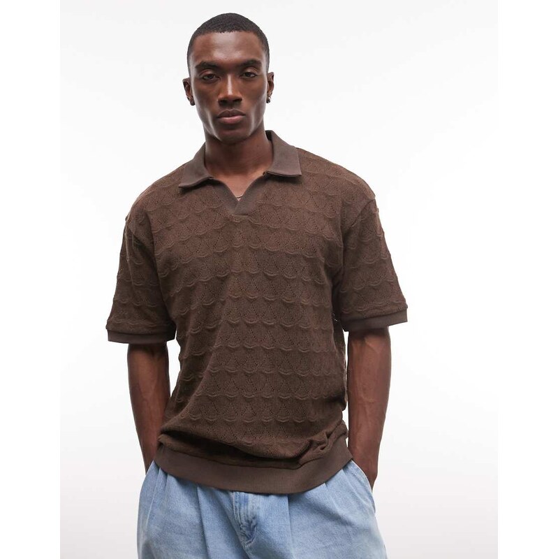 ASOS DESIGN heavyweight boxy oversized relaxed polo in brown