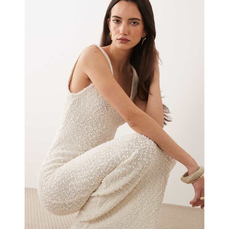 ASOS DESIGN knitted boucle scoop maxi dress in ecru-White
