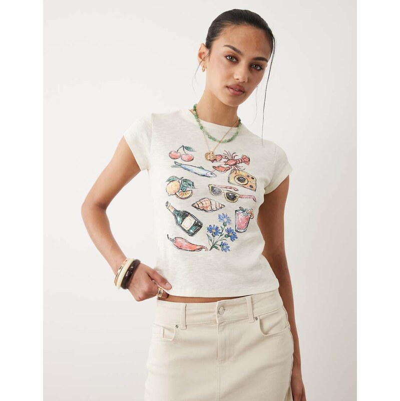 Miss Selfridge baby tee with holiday graphic in white
