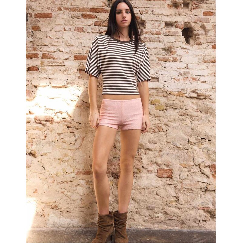 Stradivarius Mini sequin shorts in pastel pink 115153535