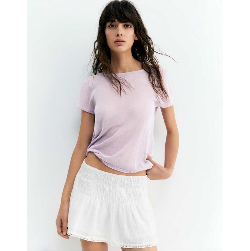 Pull&Bear Short sleeve jumper with open back in lilac-Purple 115153550