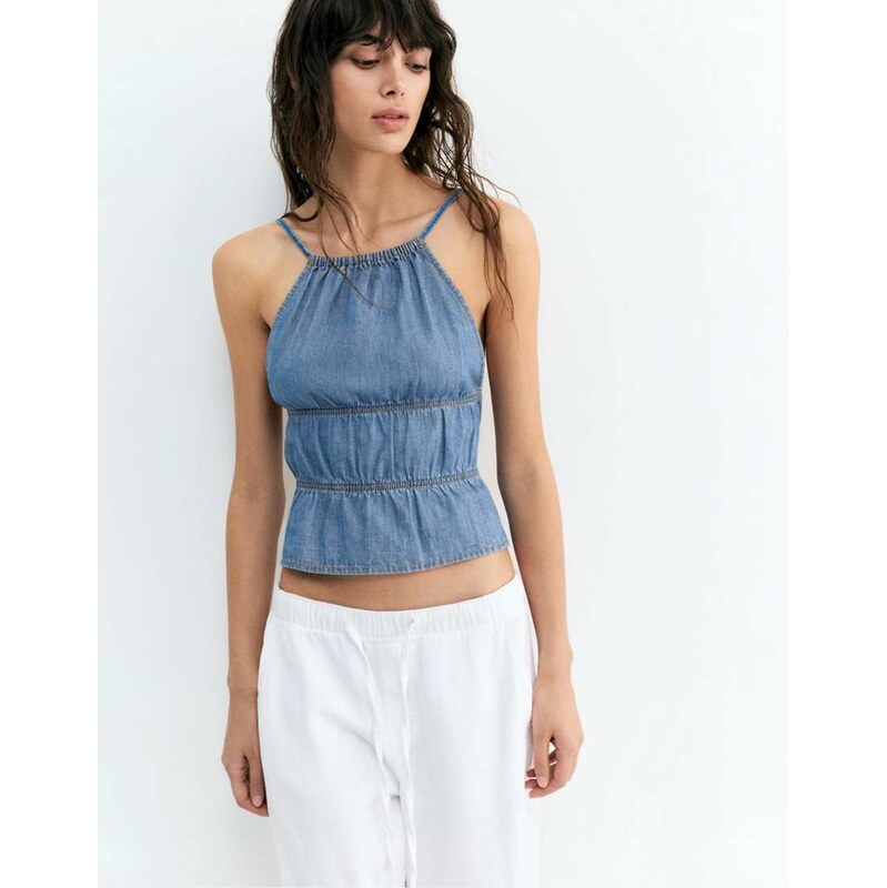 Pull&Bear Flowing strappy top in pale blue 115153557