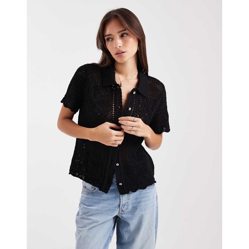 Levis Susanna floral crochet shirt in black