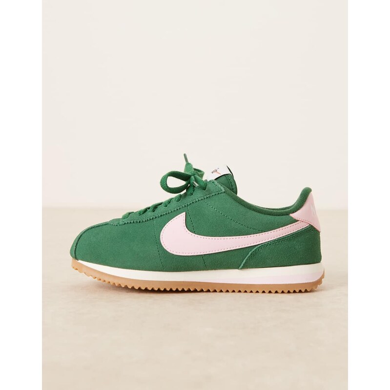Nike Cortez suede trainers in green and pink foam