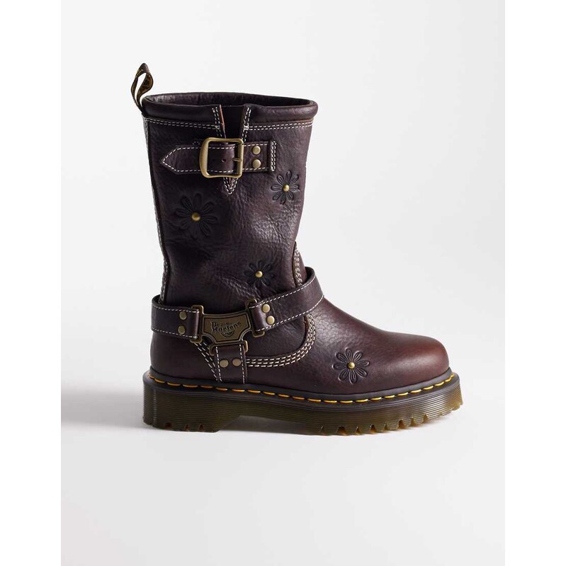Dr Martens Anistone embossed floral rigger boot in dark brown 115155828