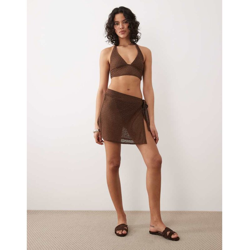 Free Society crochet mini sarong in dark brown 115723327