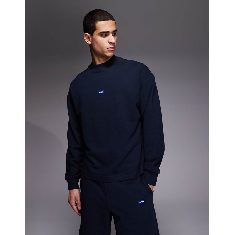 Hugo Blue cotton terry co-ord sweatshirt with blue logo patch in