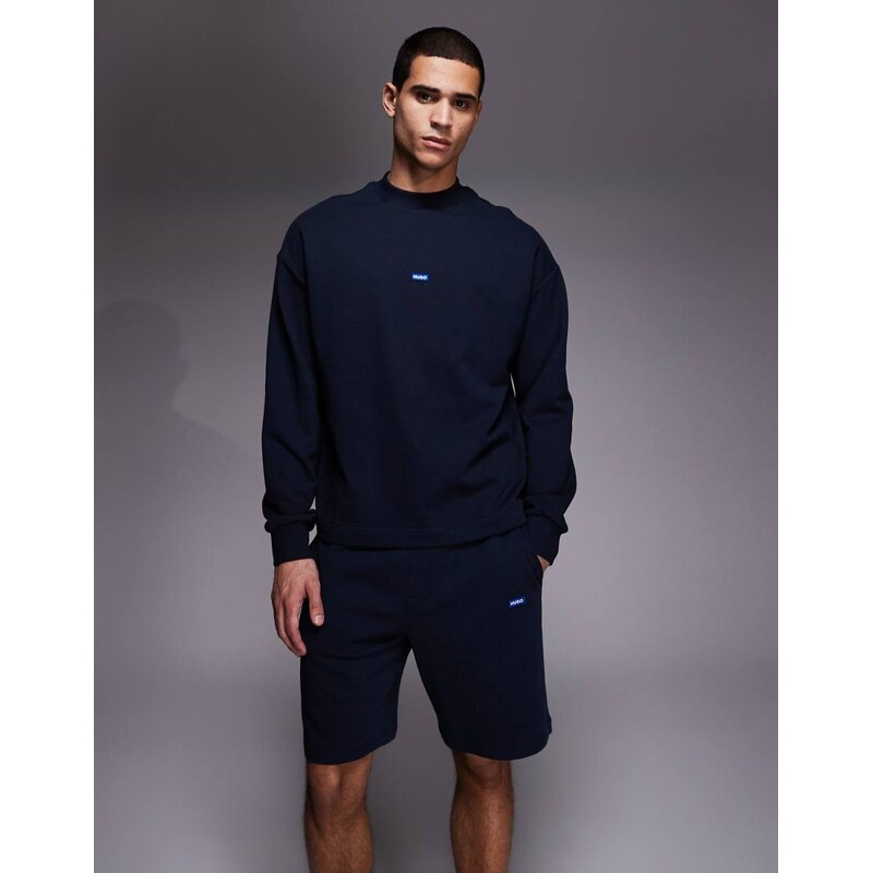 Hugo Blue cotton terry co-ord shorts with blue logo patch in