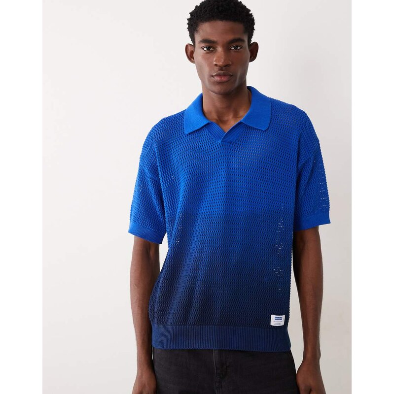 Hugo Blue knitted oversized ombre shirt in blue