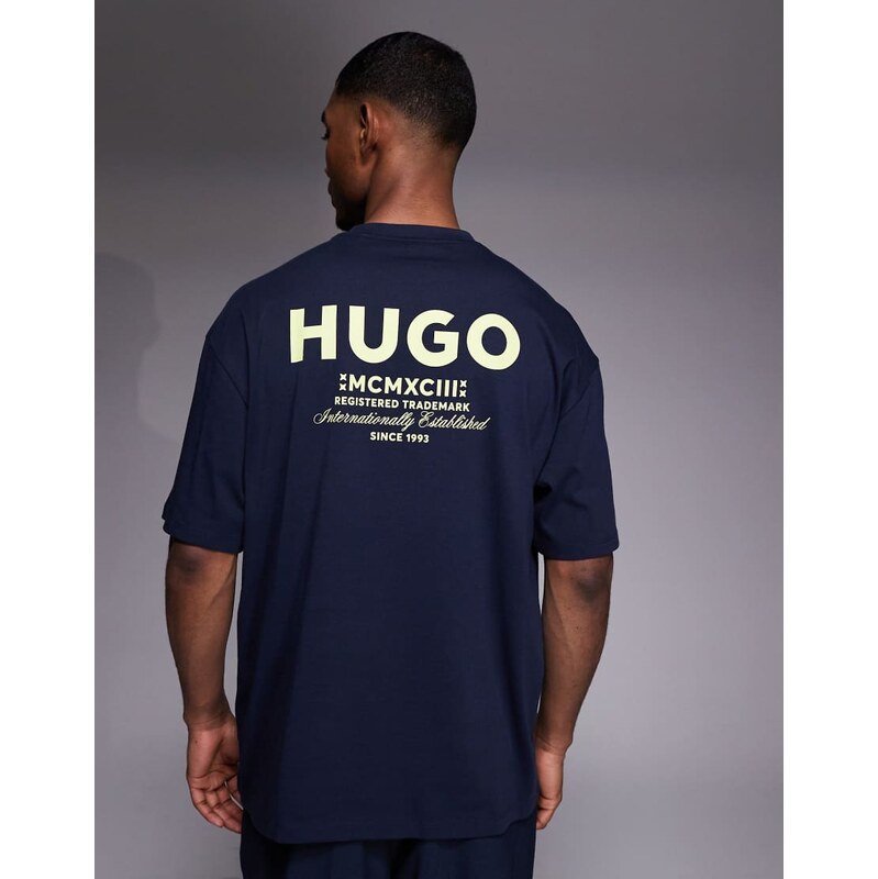 Hugo Blue cotton with back logo print t-shirt in dark blue