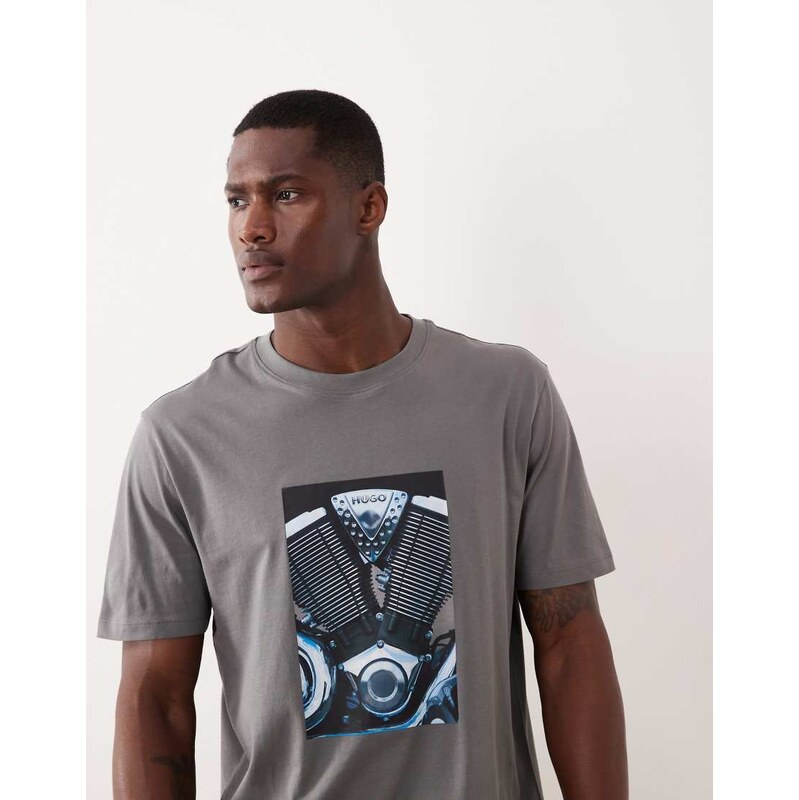HUGO Red printed t-shirt in dark grey