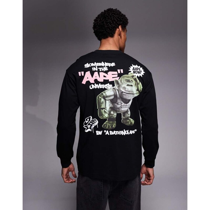 Aape by A Bathing Ape long sleeve t-shirt in off black with back print 115188496