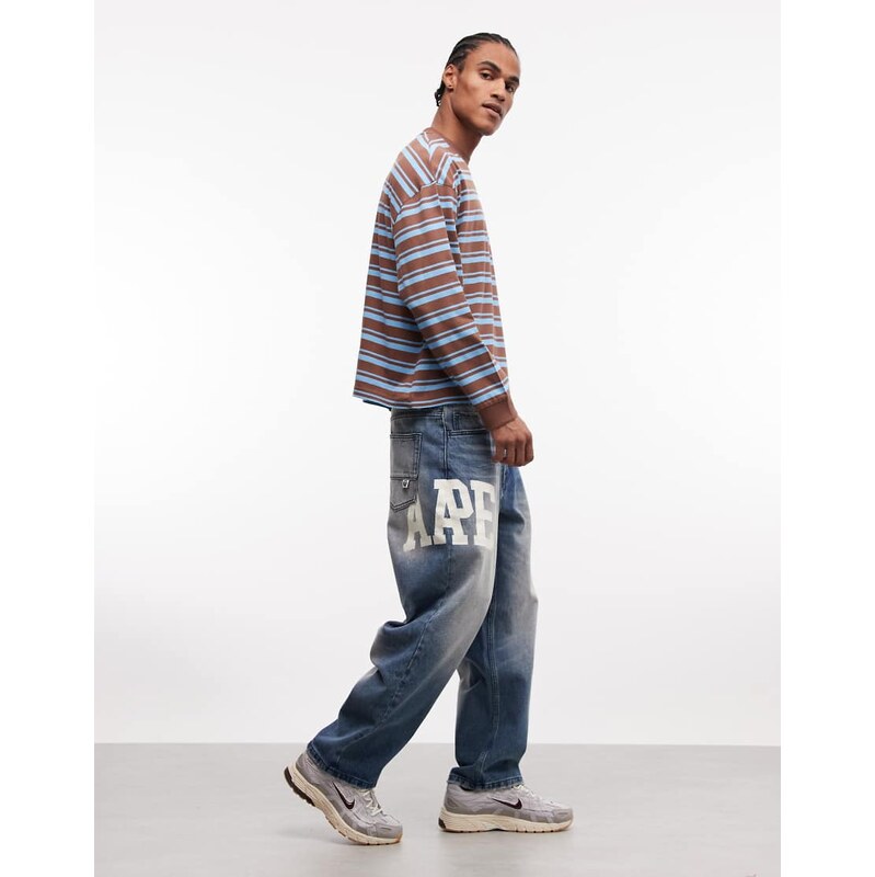 Aape by A Bathing Ape loose fit denim jeans in washed blue with logo 115188502