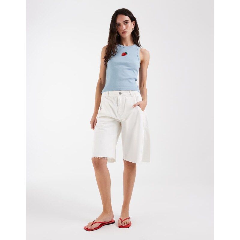 ASOS DESIGN scoop neck vest with embellished strawberry graphic in baby blue