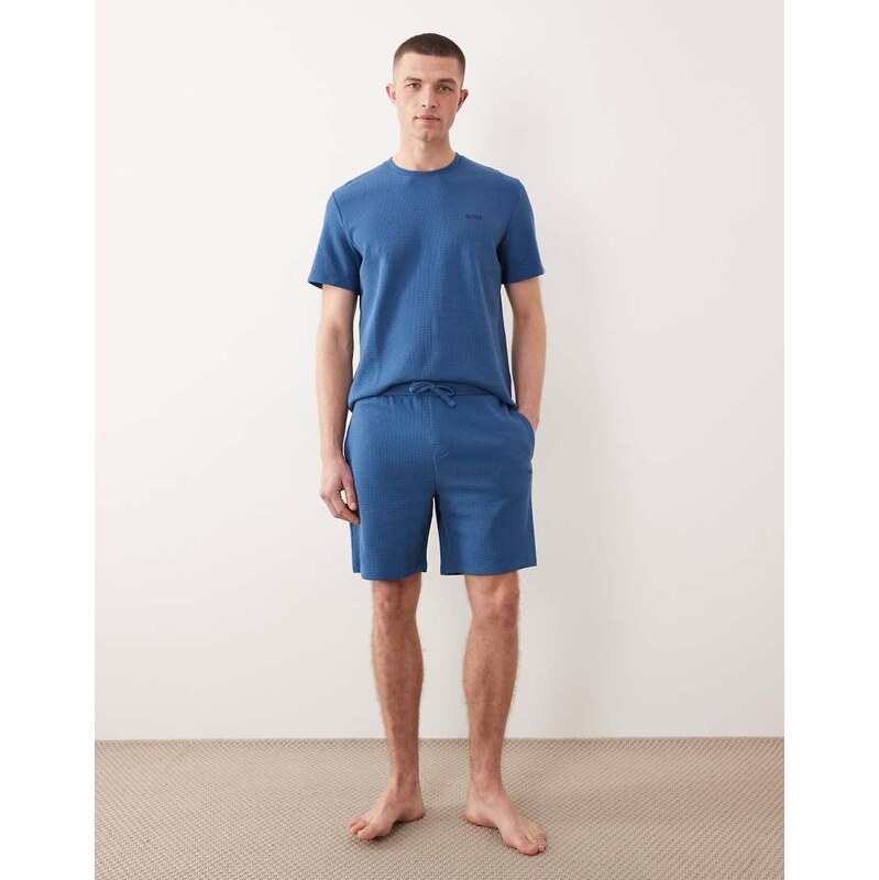 Boss Bodywear Waffle co-ord lounge shorts in blue