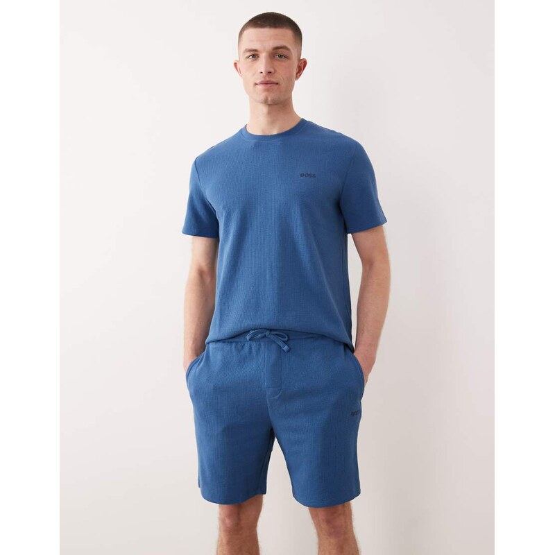 Boss Bodywear Waffle co-ord lounge shorts in blue