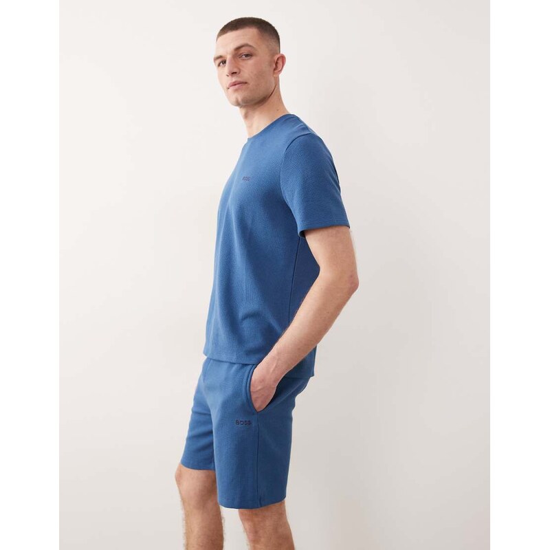 Boss Bodywear Waffle co-ord lounge shorts in blue