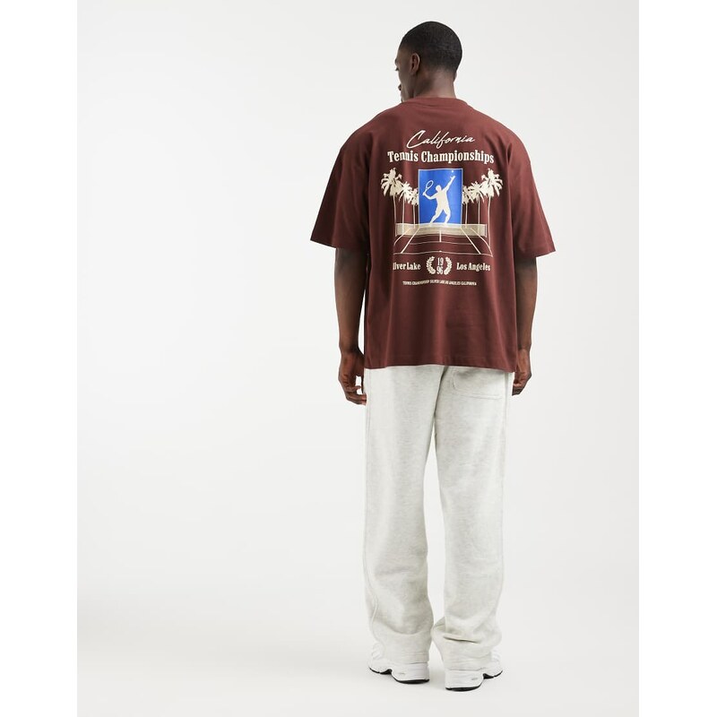 ASOS DESIGN oversized t-shirt with tennis graphic in brown