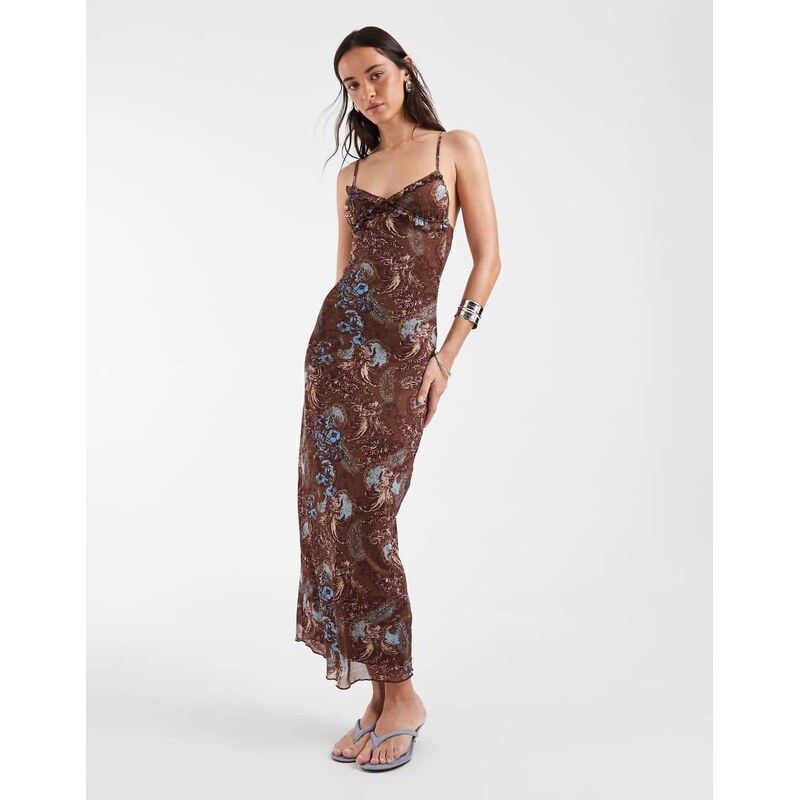 Motel Alnaka feathery cami maxi dress in paisley brown-Black