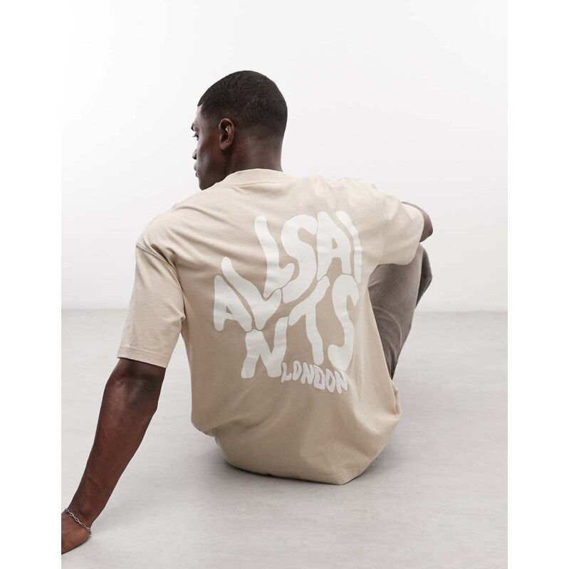 AllSaints Orlando logo t-shirt with back print in light brown