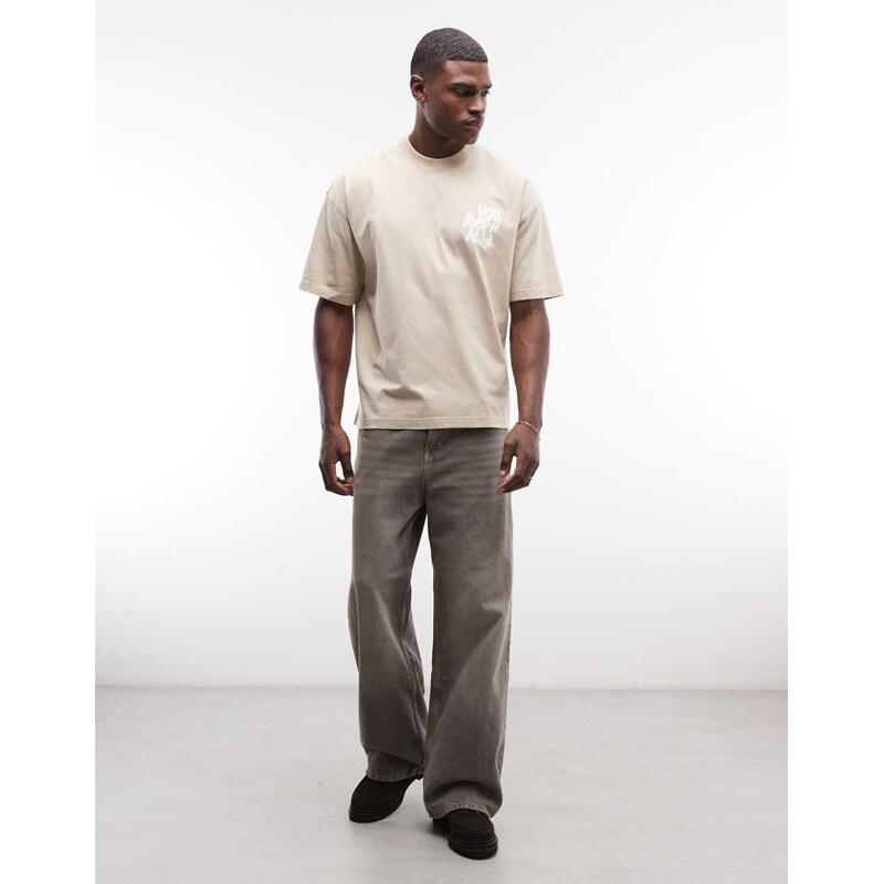 AllSaints Orlando logo t-shirt with back print in light brown