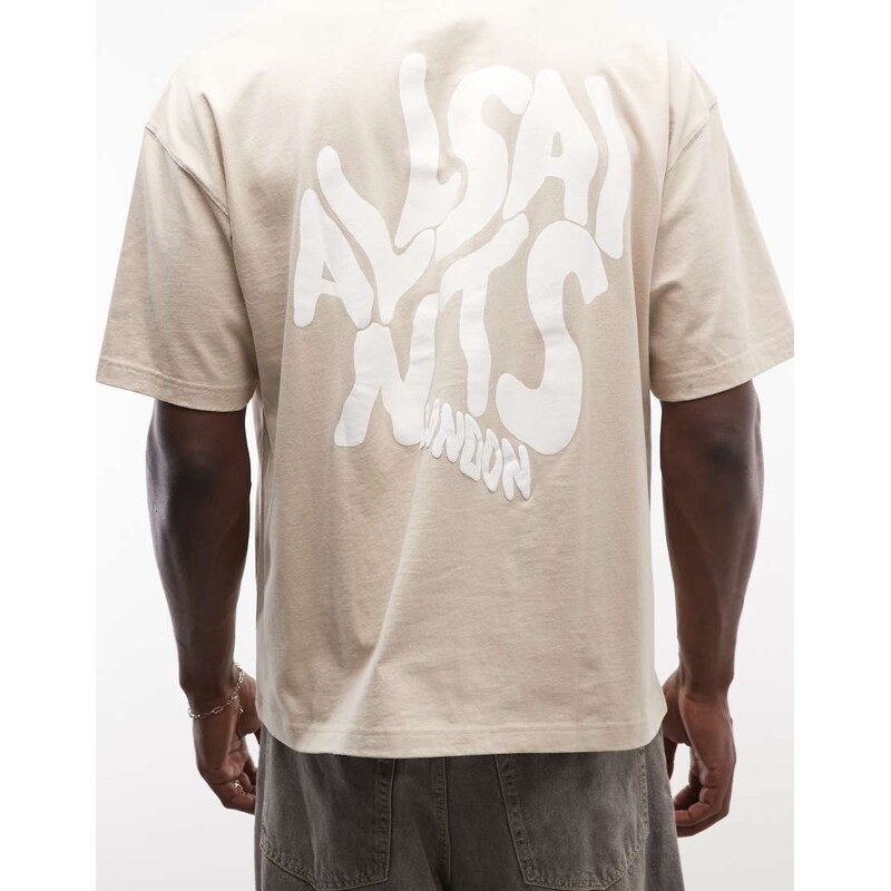 AllSaints Orlando logo t-shirt with back print in light brown