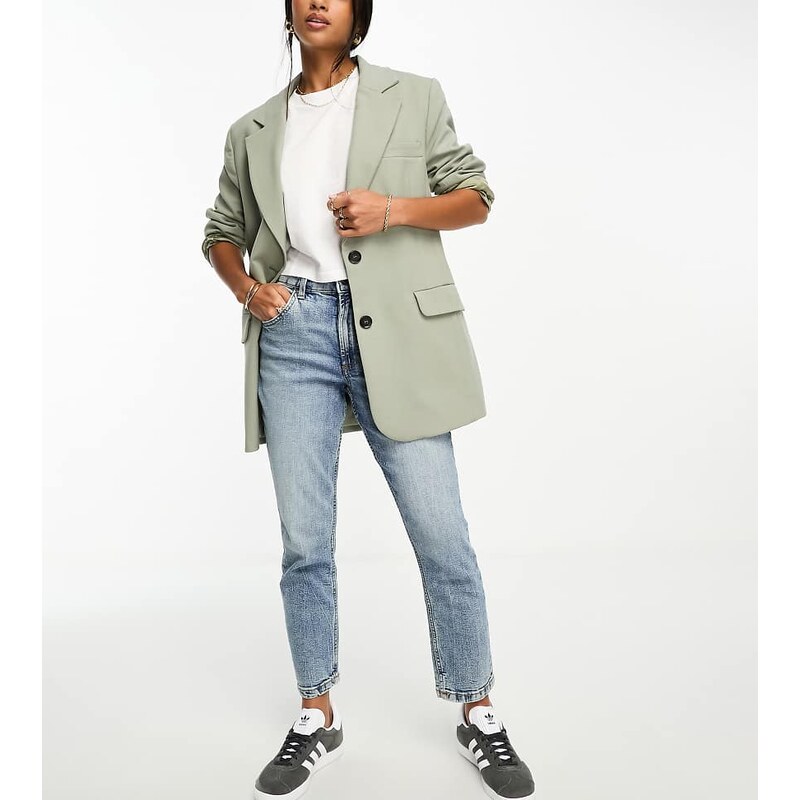 ASOS Petite ASOS DESIGN Petite slim fit mom jeans in mid blue 104185867