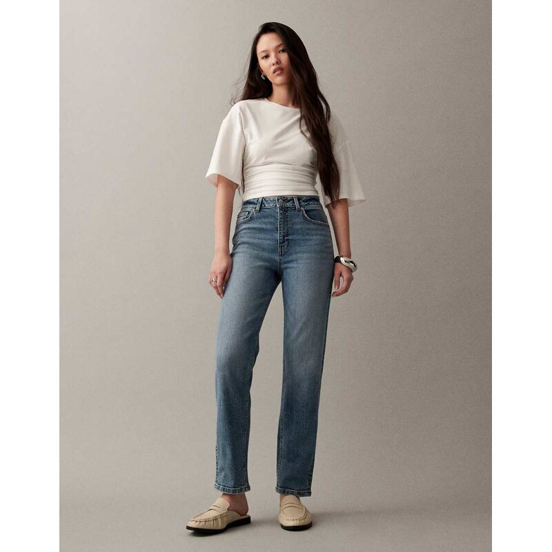 ASOS DESIGN slim fit mom jeans in vintage wash-Blue