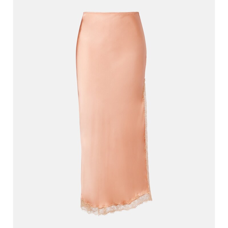 Poupette St Barth Lila lace-trimmed satin slip skirt