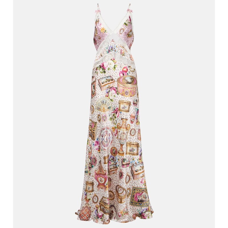 Camilla Lace-trimmed printed silk maxi dress