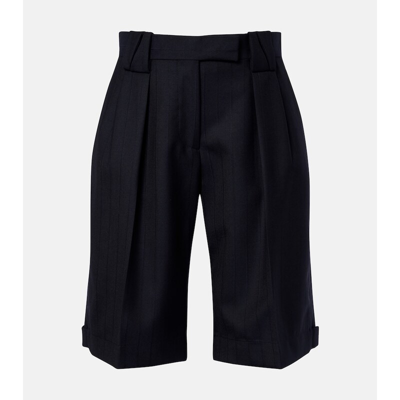 Versace Pinstriped virgin wool Bermuda kraťasy v tmavém modré s černou barvou