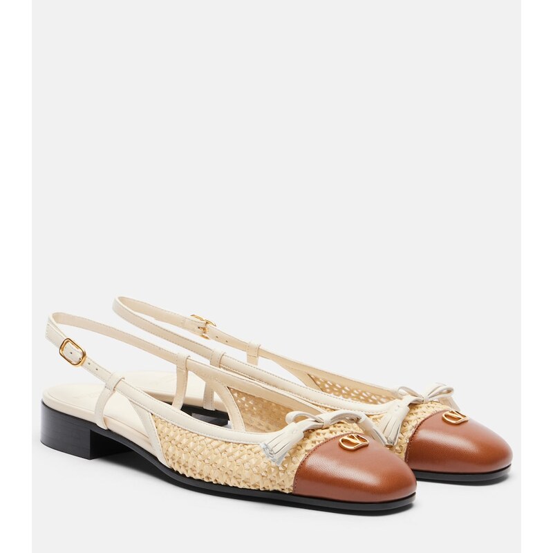 Valentino Garavani Valet Du Roi leather-trimmed raffia slingback