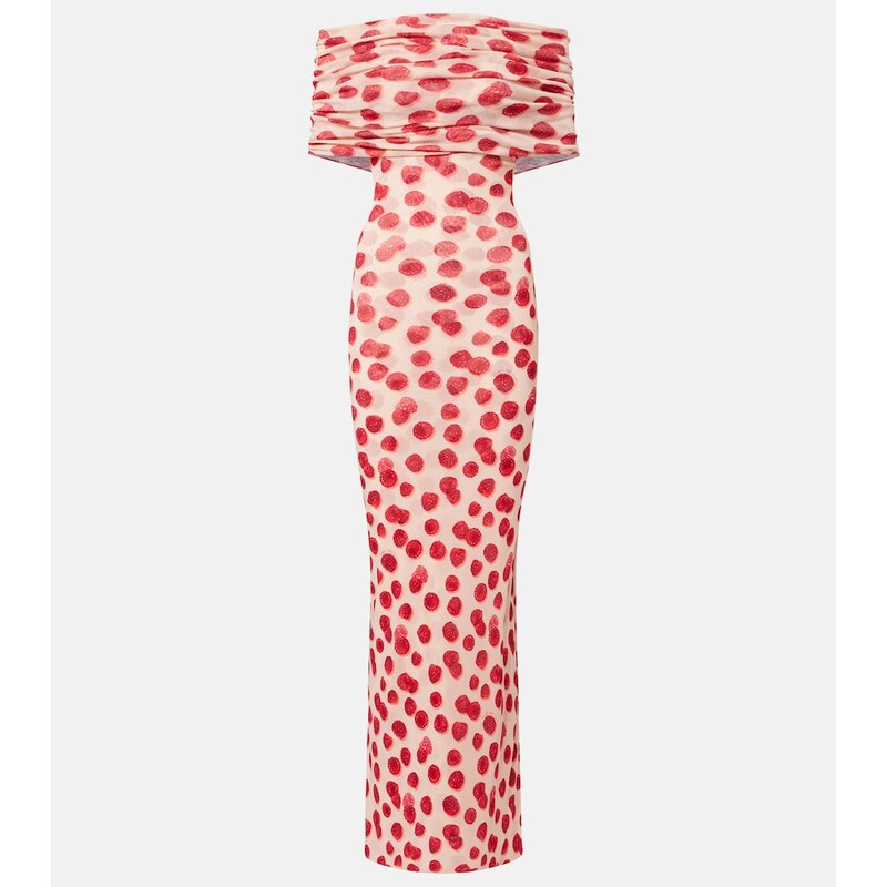 Stella McCartney Off-shoulder printed mesh maxi dress