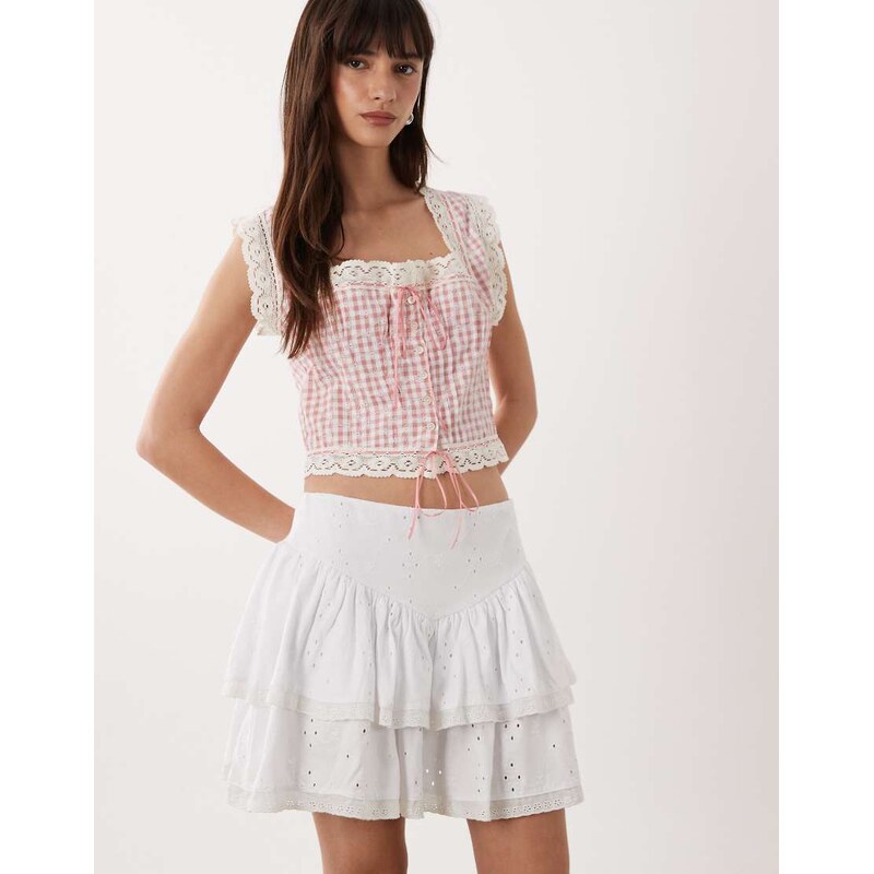 ASOS DESIGN broderie ruffle mini skirt in white