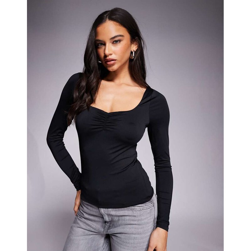 ASOS DESIGN double layer long sleeve sweetheart neck top in