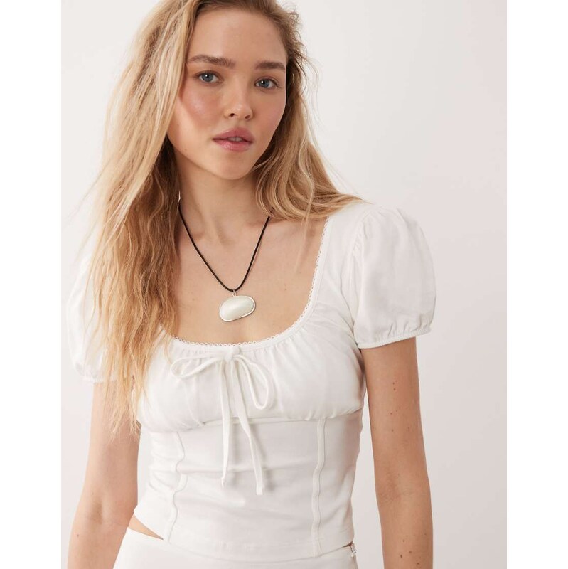 Miss Selfridge puff sleeve milkmaid top in white 115516966