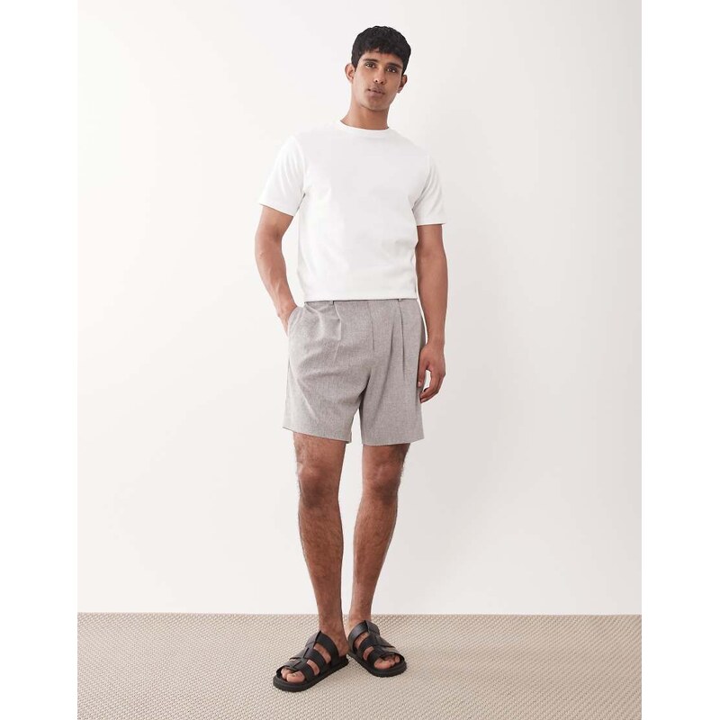 ASOS DESIGN tailored pleated wide shorts in grey linen look