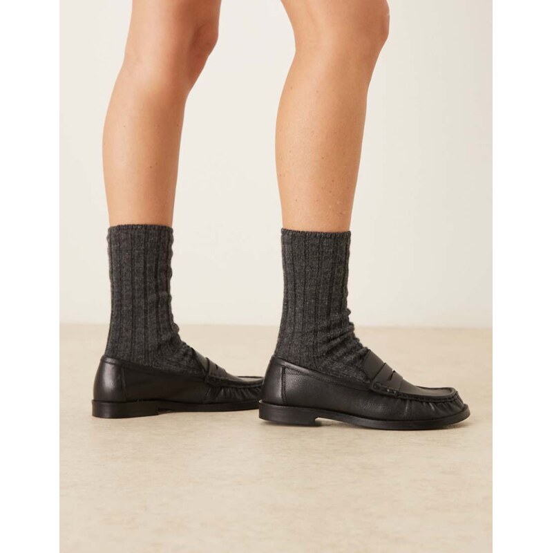 Walk London Valentina rouched loafer in black leather