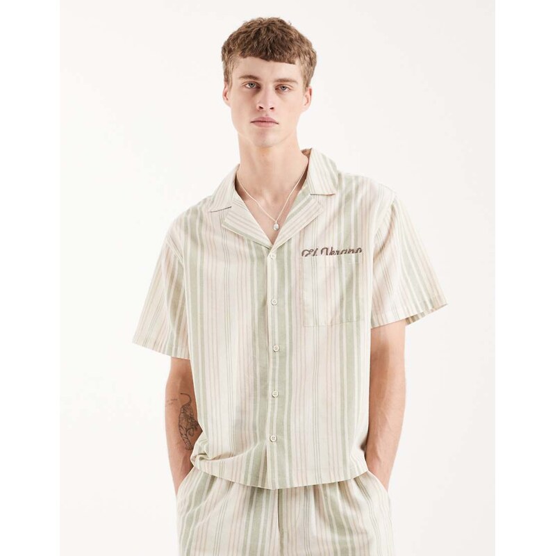Aray revere beach shirt in beige khaki stripe-Neutral
