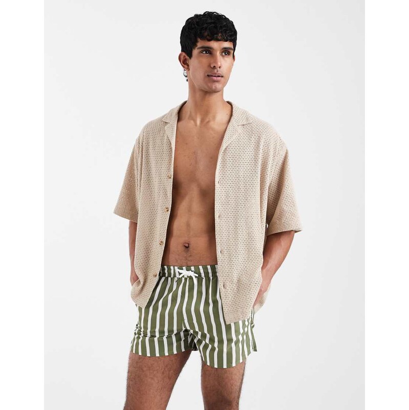 Aray swimshort in khaki stripe-Green