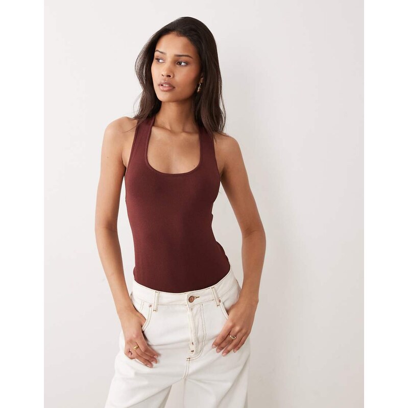 ASOS DESIGN compact cross back cami in chocolate-Brown
