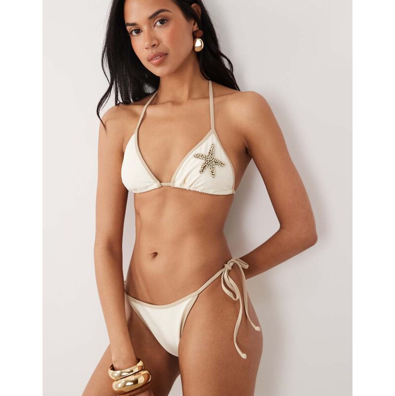 South Beach tieside bikini bottom with contrast trim in white