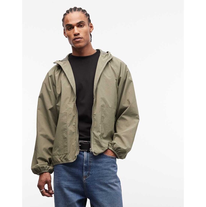 ASOS DESIGN oversized hooded windbreaker in sage-Green