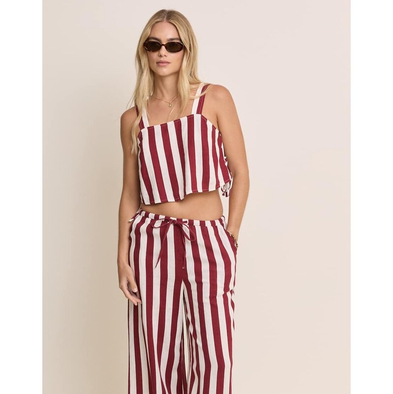 Nobodys Child Pillar linen blend tie side cami top co-ord in red