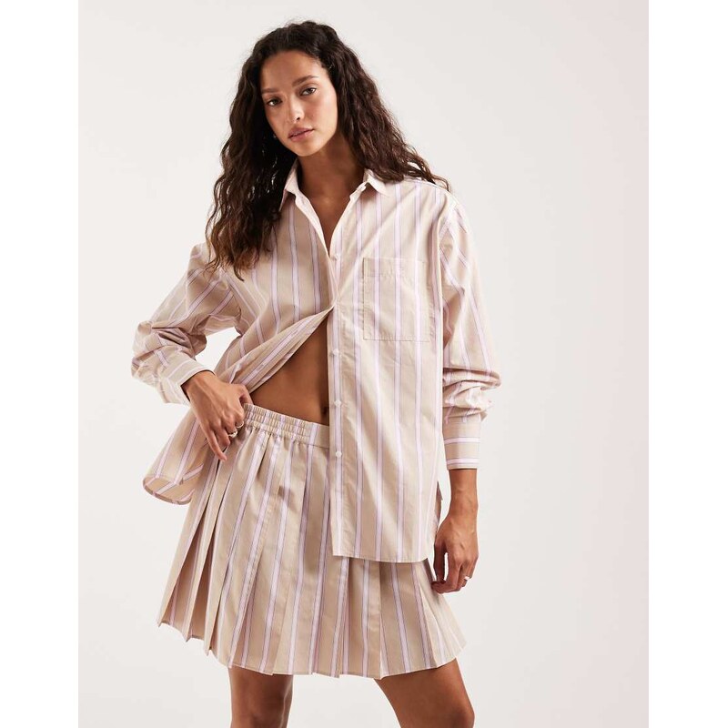 Lacoste co-ord poplin stripe skirt in pink & baby blue 115155904