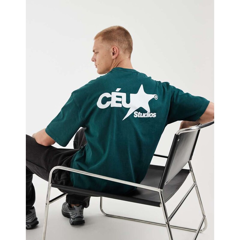 ASOS DESIGN oversized t-shirt with street graphic in washed green