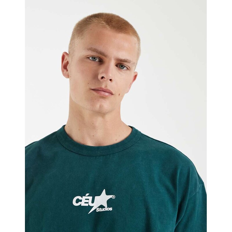 ASOS DESIGN oversized t-shirt with street graphic in washed green